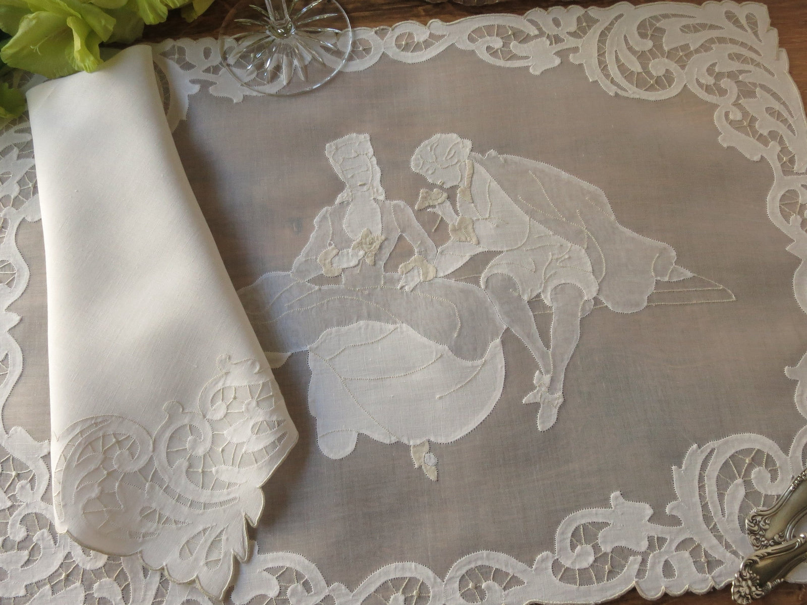 Figural Courtship Vintage Madeira Placemat Set for 8