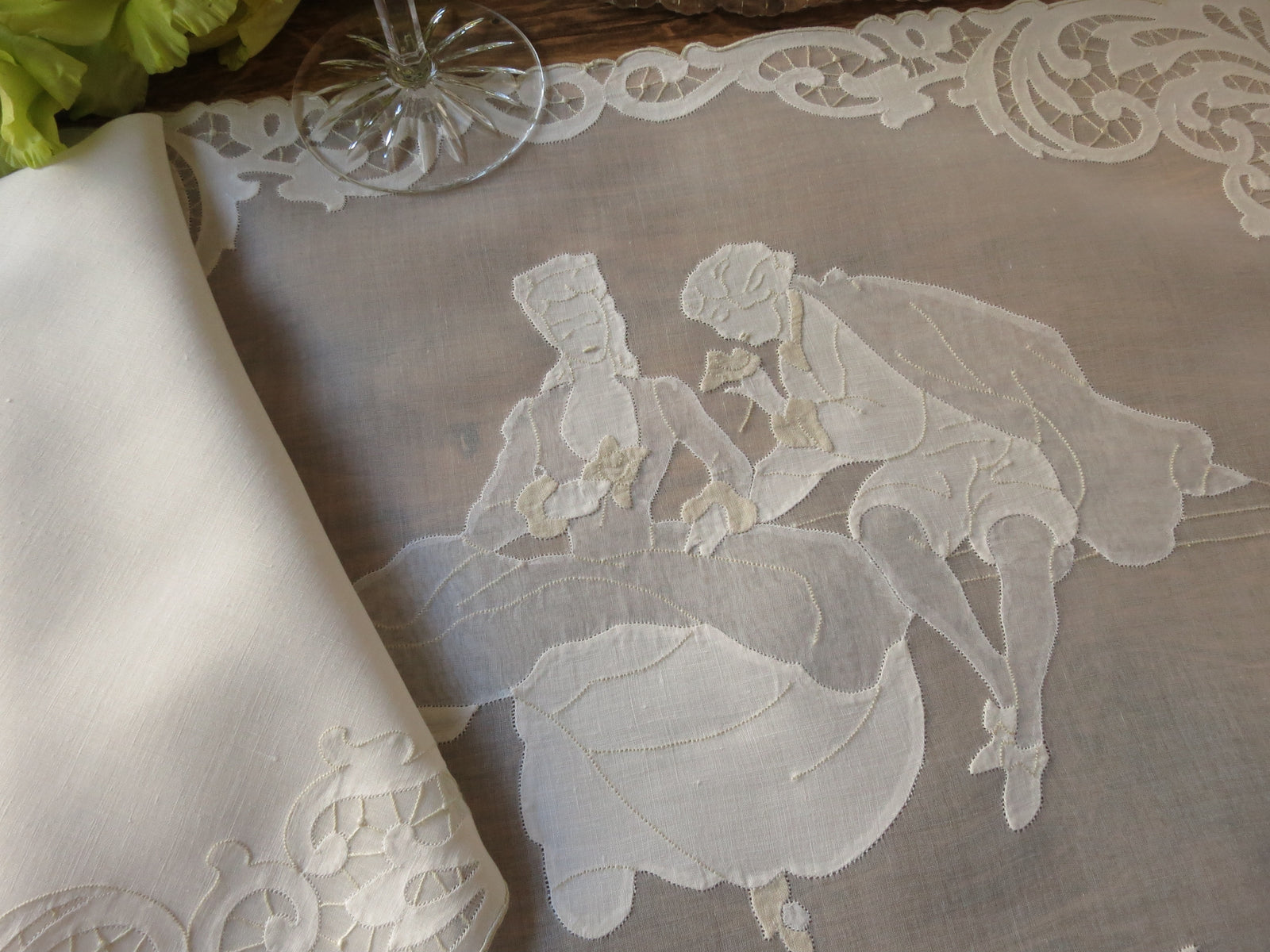 Figural Courtship Vintage Madeira Placemat Set for 8