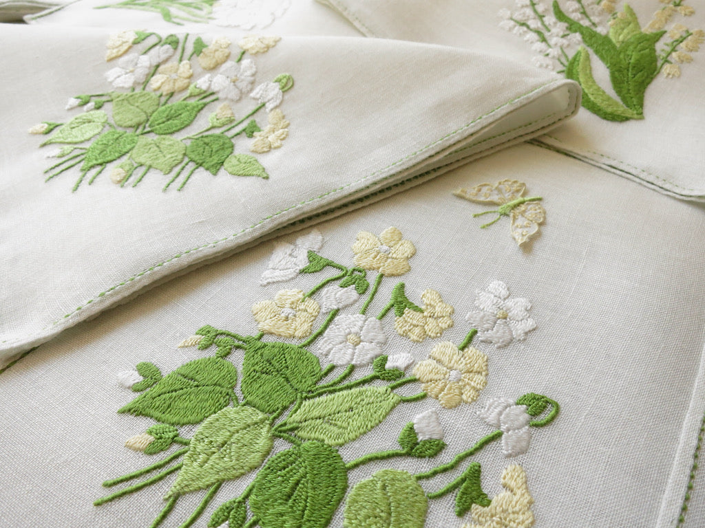 Butterflies and Flowers Italian Hand Embroidered 16pc Placemat Set for 8