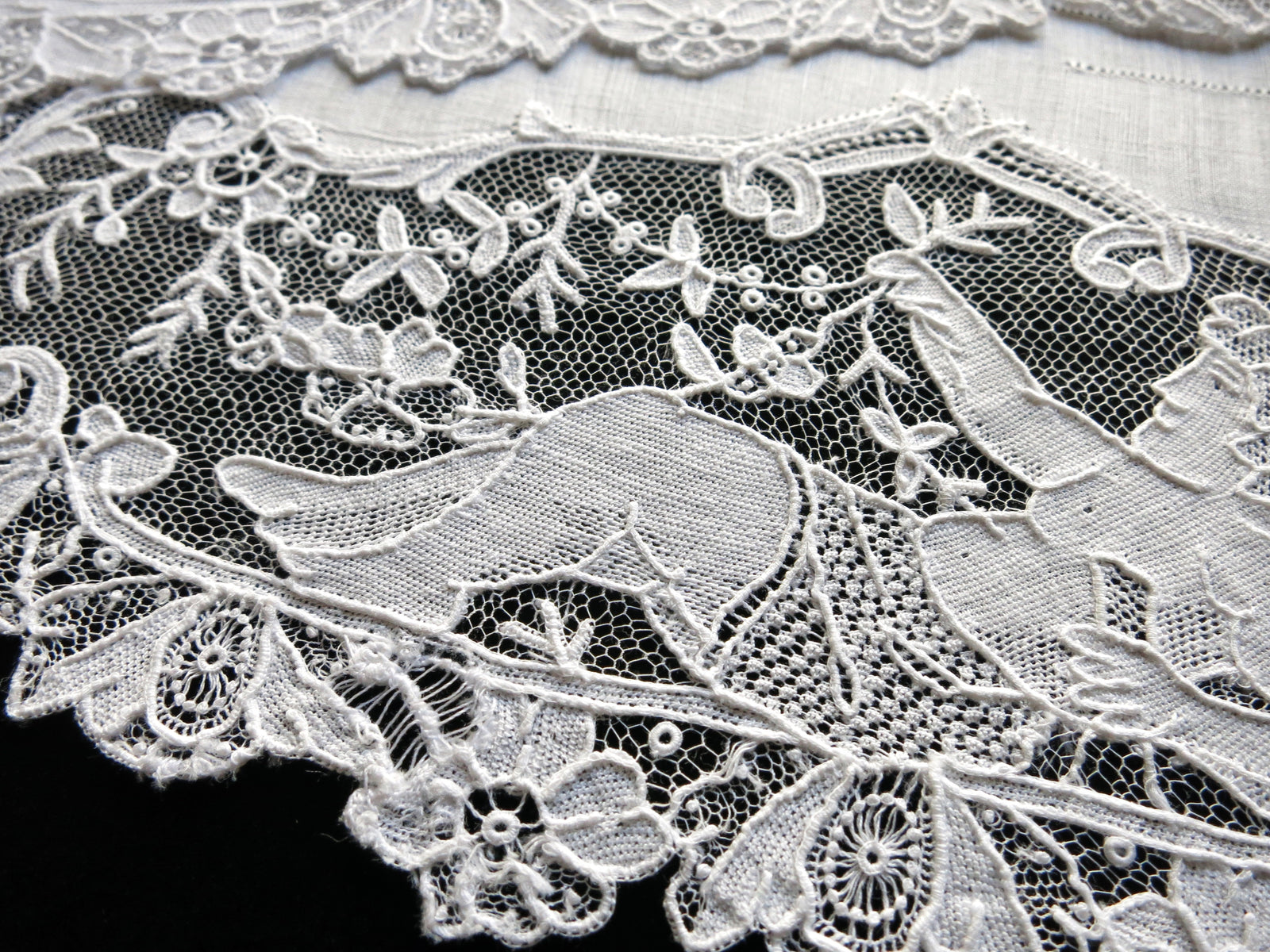 Cherubs & Flowers Antique 19th Century Point de Gaze Lace Placemats - Set of 12