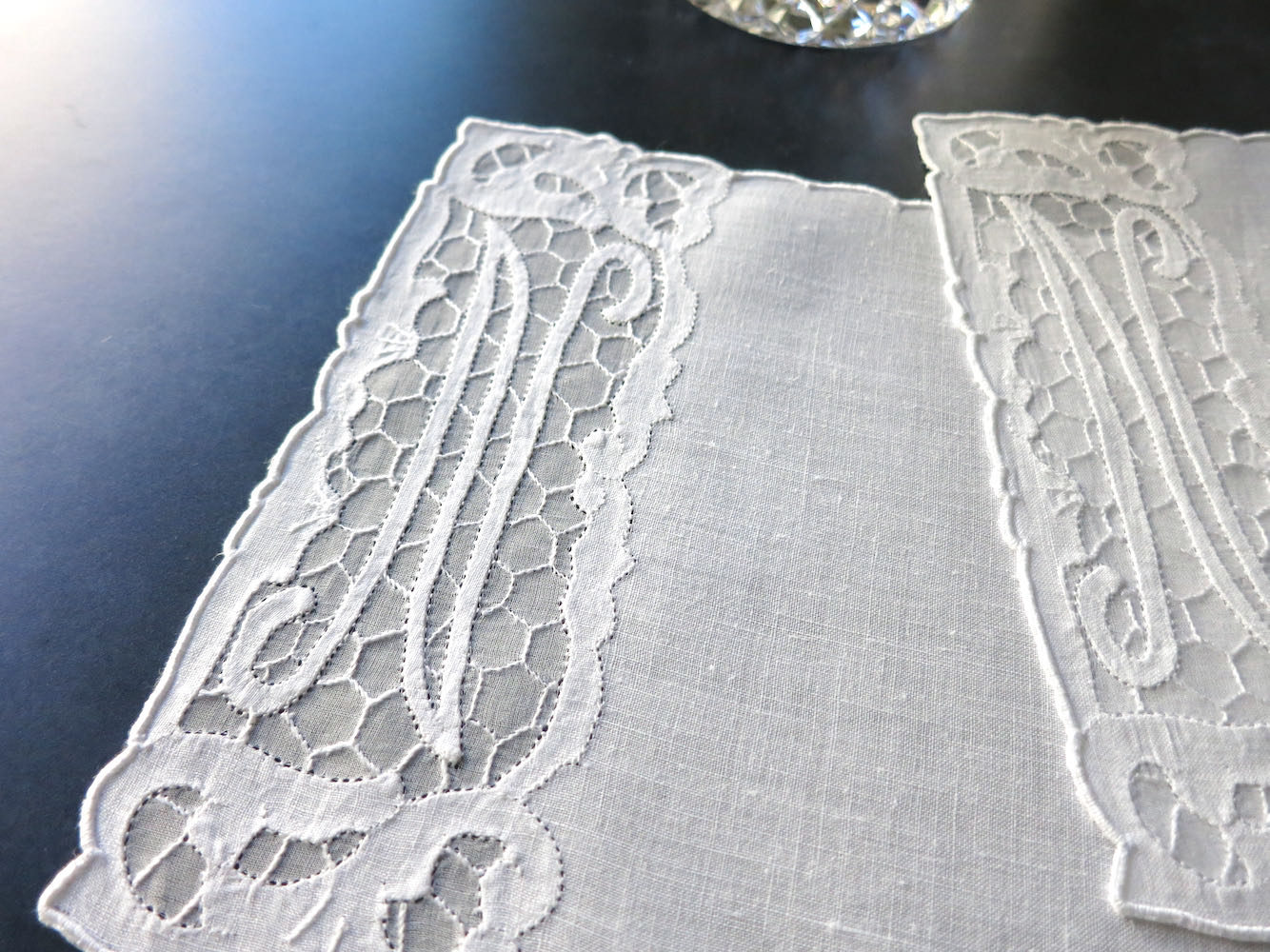 "N" Monogram Vintage Madeira Linen Cocktail Napkins - Set of 6