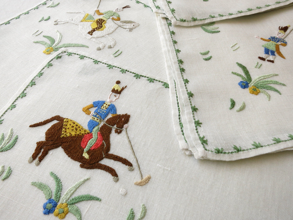 Persian Polo Players Italian Rapisardi Linen 16pc Placemat Set, Setting for 8