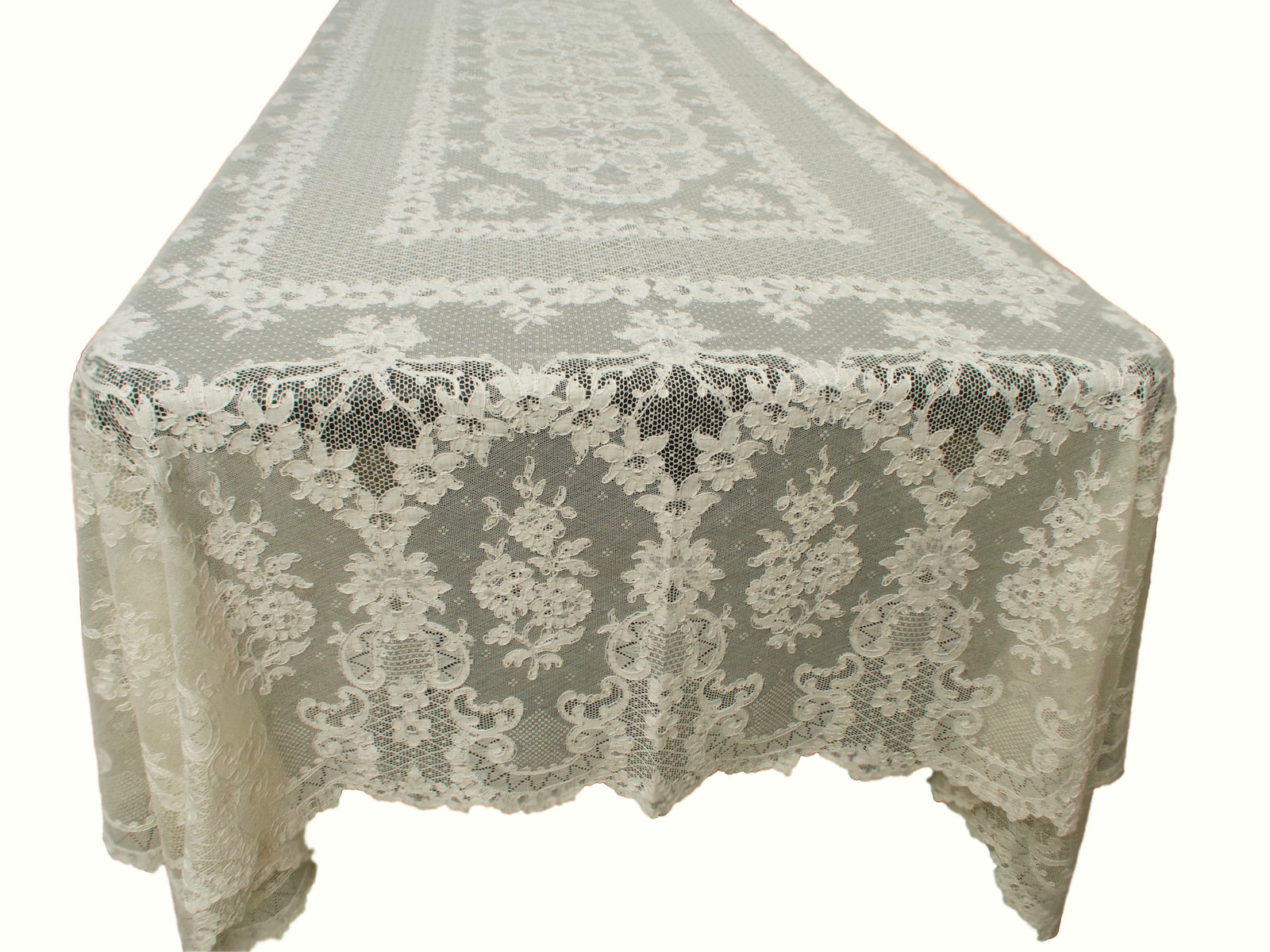 Pretty Floral Vintage Alencon Lace Tablecloth 66x108"