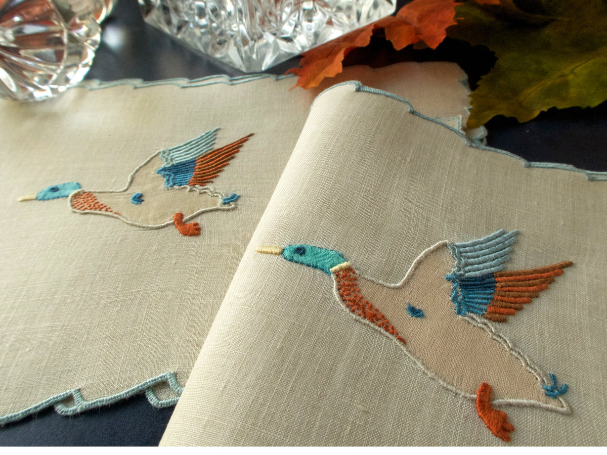 &quot;Wild Duck&quot; Vintage Marghab Madeira Cocktail Napkins, Set of 6