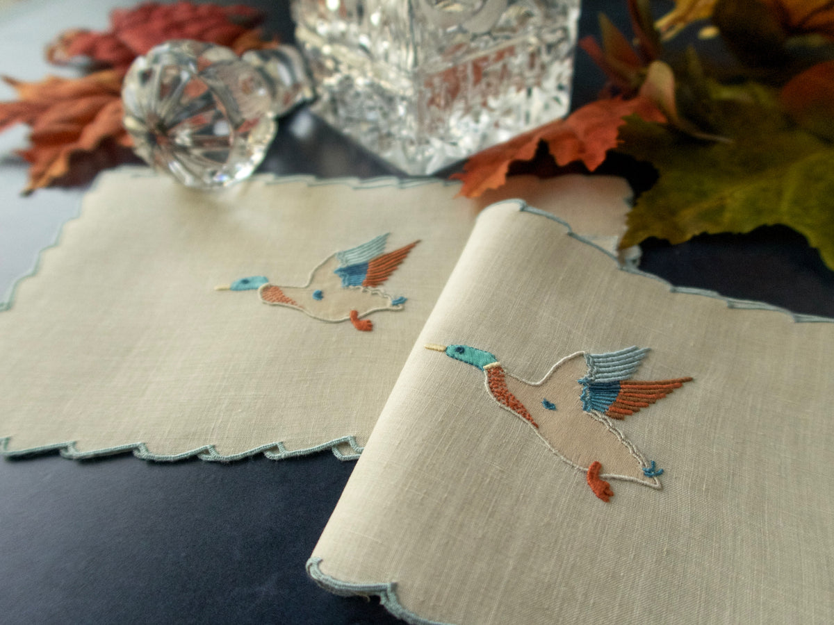 &quot;Wild Duck&quot; Vintage Marghab Madeira Cocktail Napkins, Set of 6