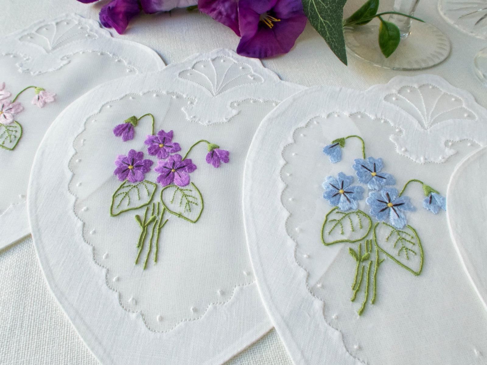 Hearts & Flowers Vintage Madeira Cocktail Napkins, Set of 8