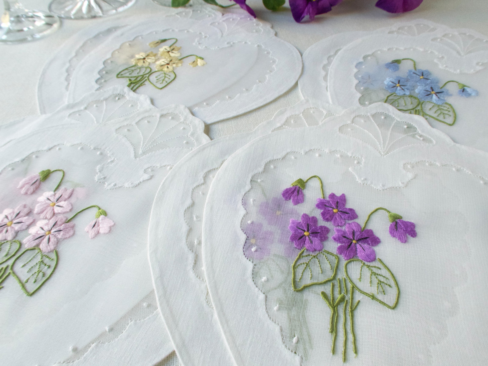 Hearts & Flowers Vintage Madeira Cocktail Napkins, Set of 8