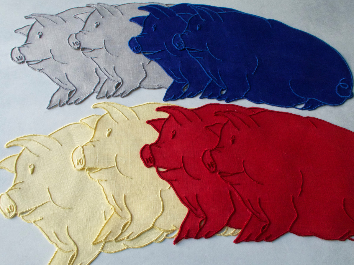 Colorful Pig Party Vintage Madeira Cocktail Napkins, Set of 8