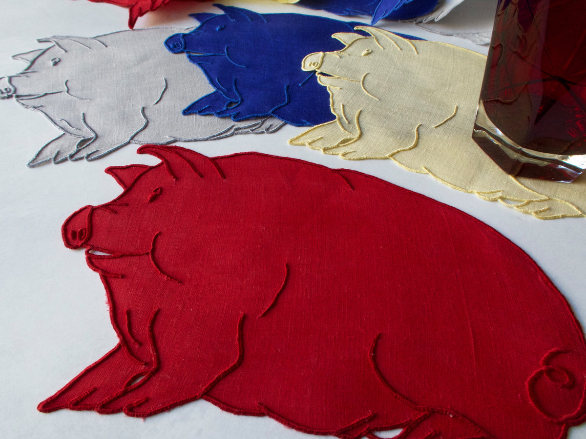 Colorful Pig Party Vintage Madeira Cocktail Napkins, Set of 8