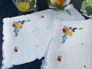 Colorful Fruits Vintage Madeira Linen Cocktail Napkins, Set of 8
