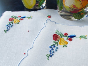 Colorful Fruits Vintage Madeira Linen Cocktail Napkins, Set of 8
