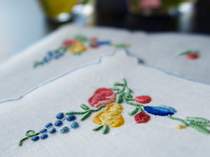 Colorful Fruits Vintage Madeira Linen Cocktail Napkins, Set of 8