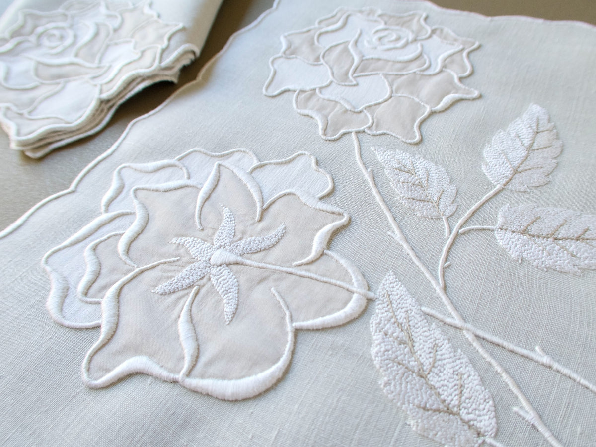 Vintage Marghab "Rose" placemat with napkin folded