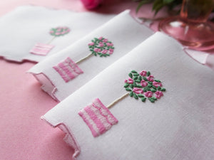 Rose Tree in Pink Vintage Madeira Cocktail Napkins, Set of 8