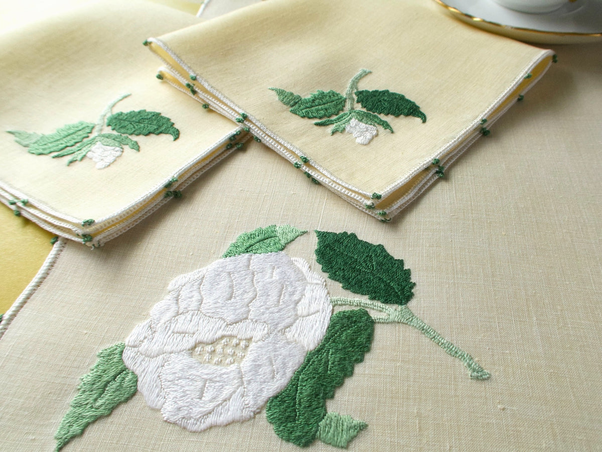 Lush Flowers Vintage Baroness Rapisardi Italian Linen 3pc Breakfast Set