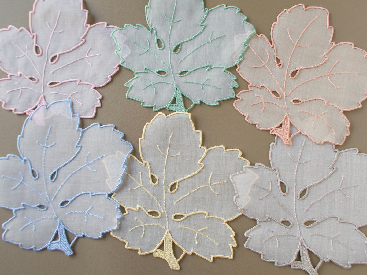 Group of vintage Madeira organdy leaf cocktail napkins with embroidered veins
