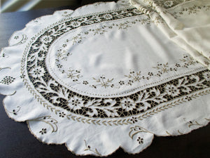 Vintage Madeira Oval Linen Table Runner, 30x90"