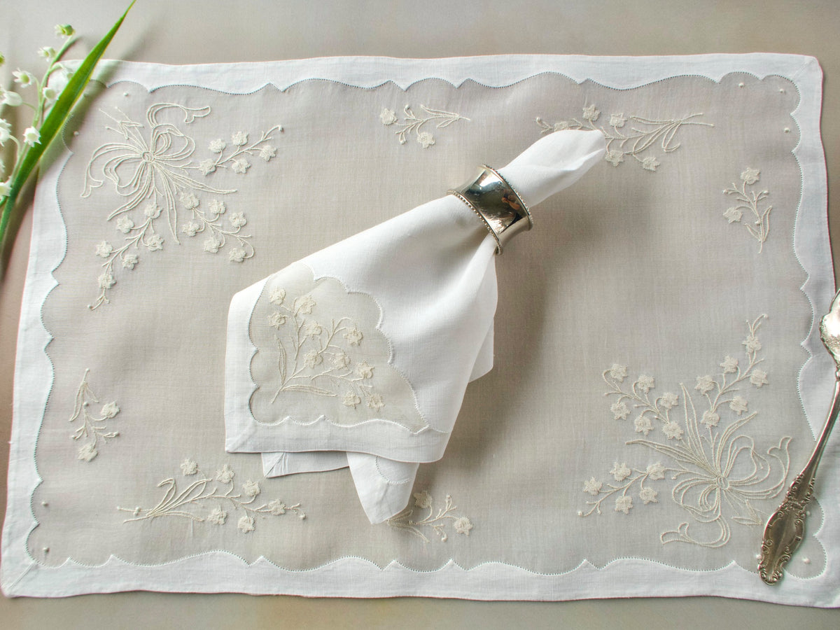 Lily of the Valley Vintage Madeira 16pc Organdy Placemat Set for 8