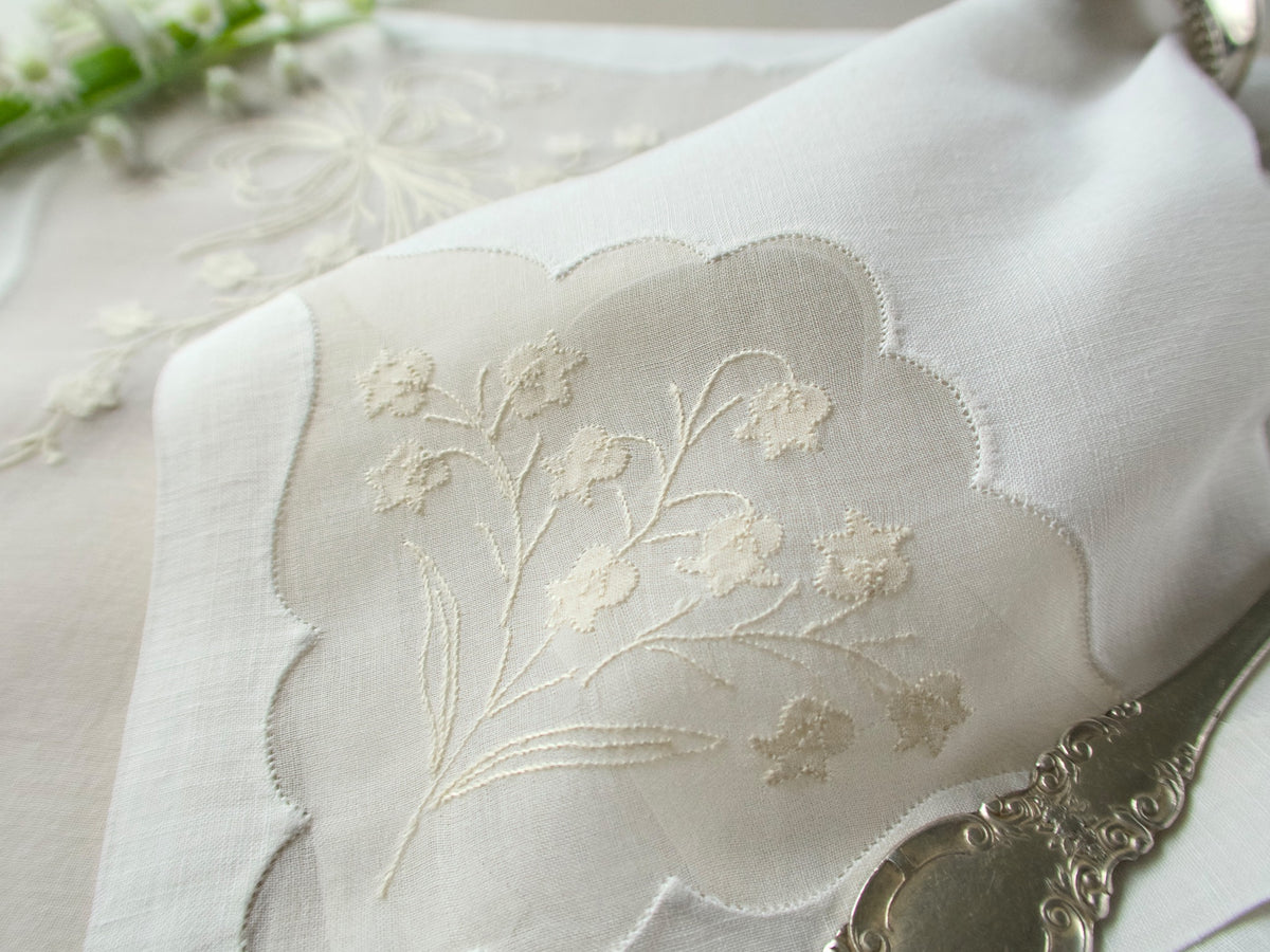 Lily of the Valley Vintage Madeira 16pc Organdy Placemat Set for 8