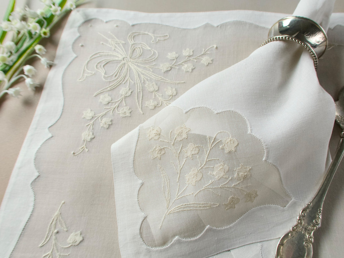 Lily of the Valley Vintage Madeira 16pc Organdy Placemat Set for 8