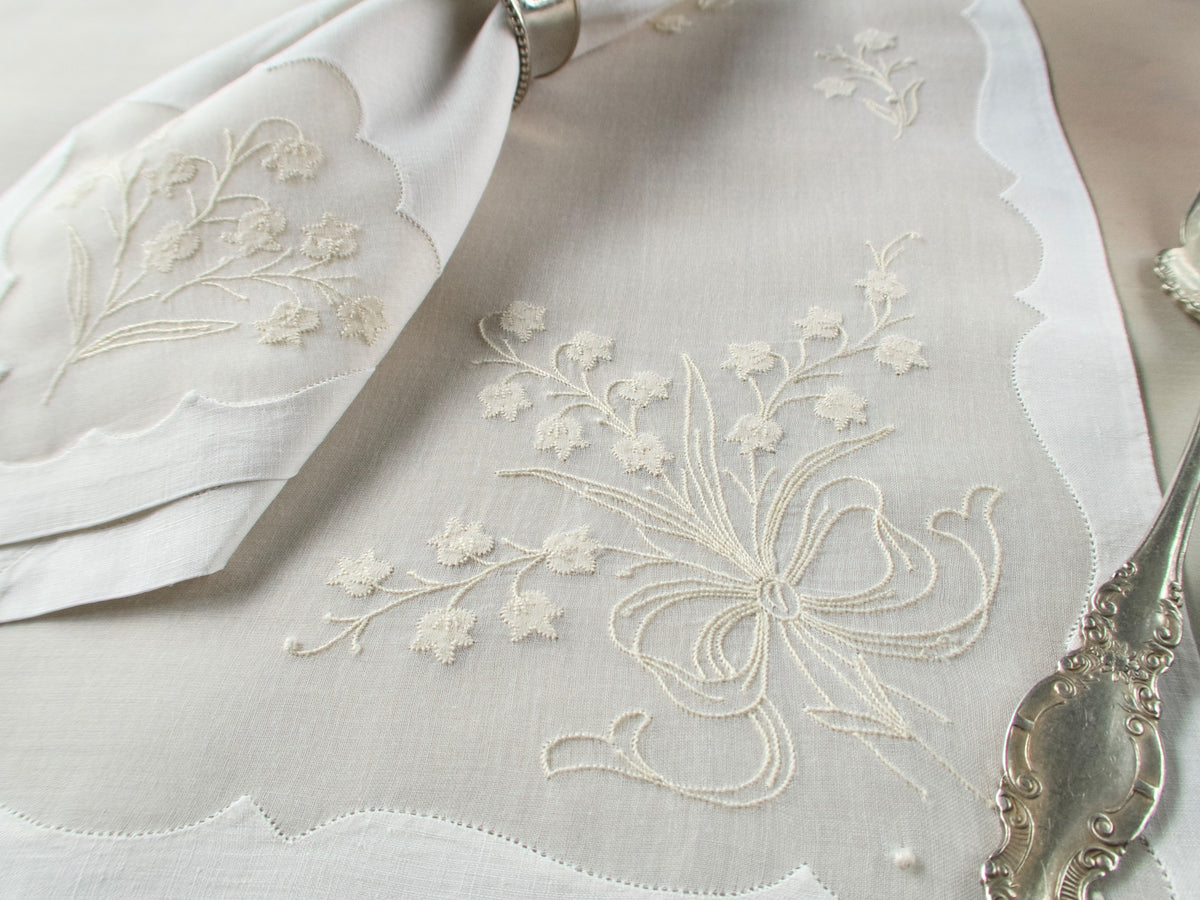 Lily of the Valley Vintage Madeira 16pc Organdy Placemat Set for 8