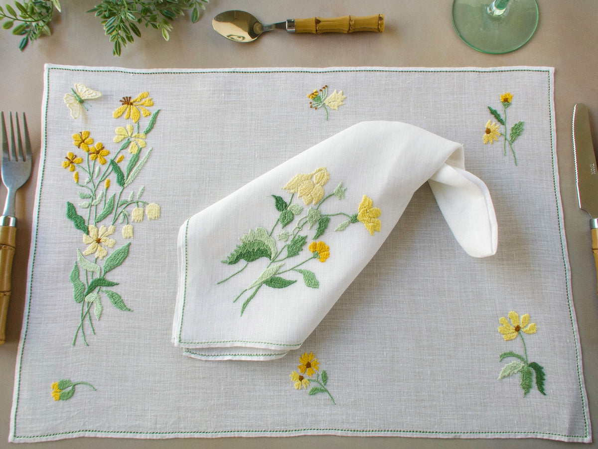 Butterflies &amp; Yellow Blooms Vintage Rapisardi 24pc Placemat Set for 12