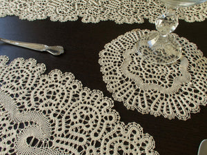 Vintage Bobbin Lace Placemats, Coasters & Runner, Set for 12