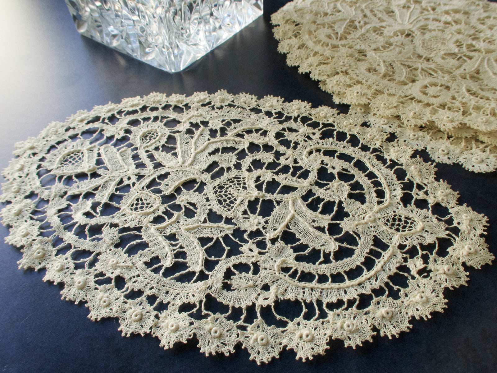 Vintage Rosaline Lace Oval Cocktail Napkins, Set of 8