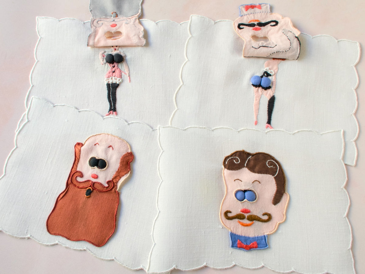 Peekaboo Gents Vintage Naughty Madeira Cocktail Napkins, Set of 8