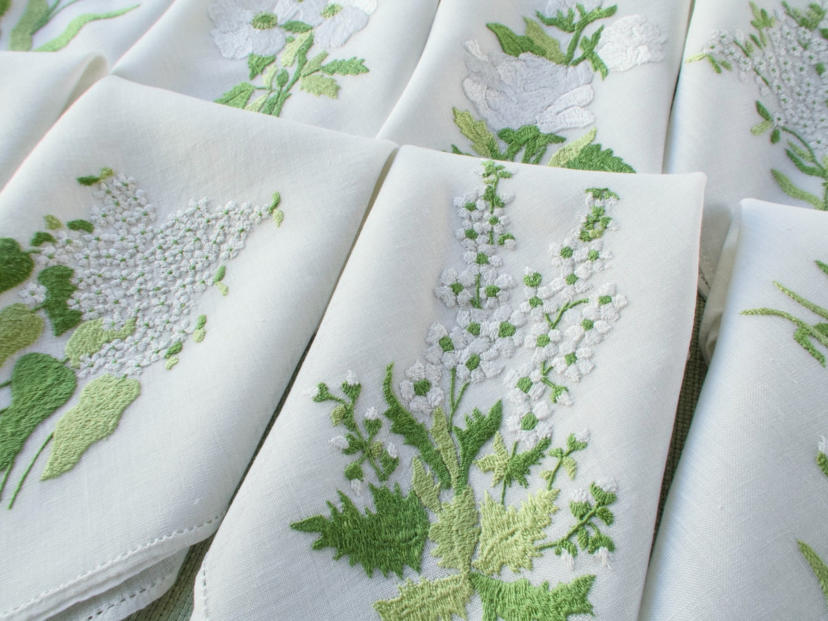 Elaborate Flowers Vintage Italian Baroness Rapisardi Table Napkins, Set of 12