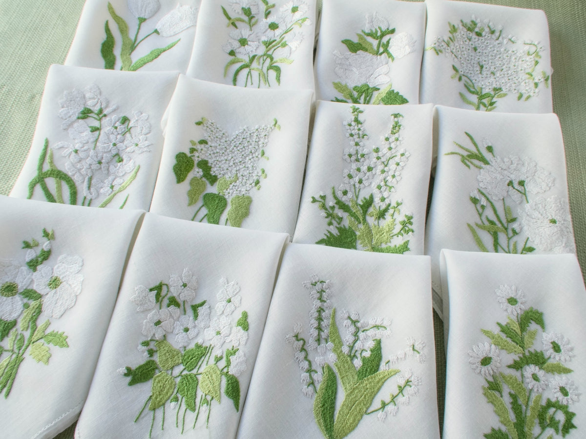 Elaborate Flowers Vintage Italian Baroness Rapisardi Table Napkins, Set of 12