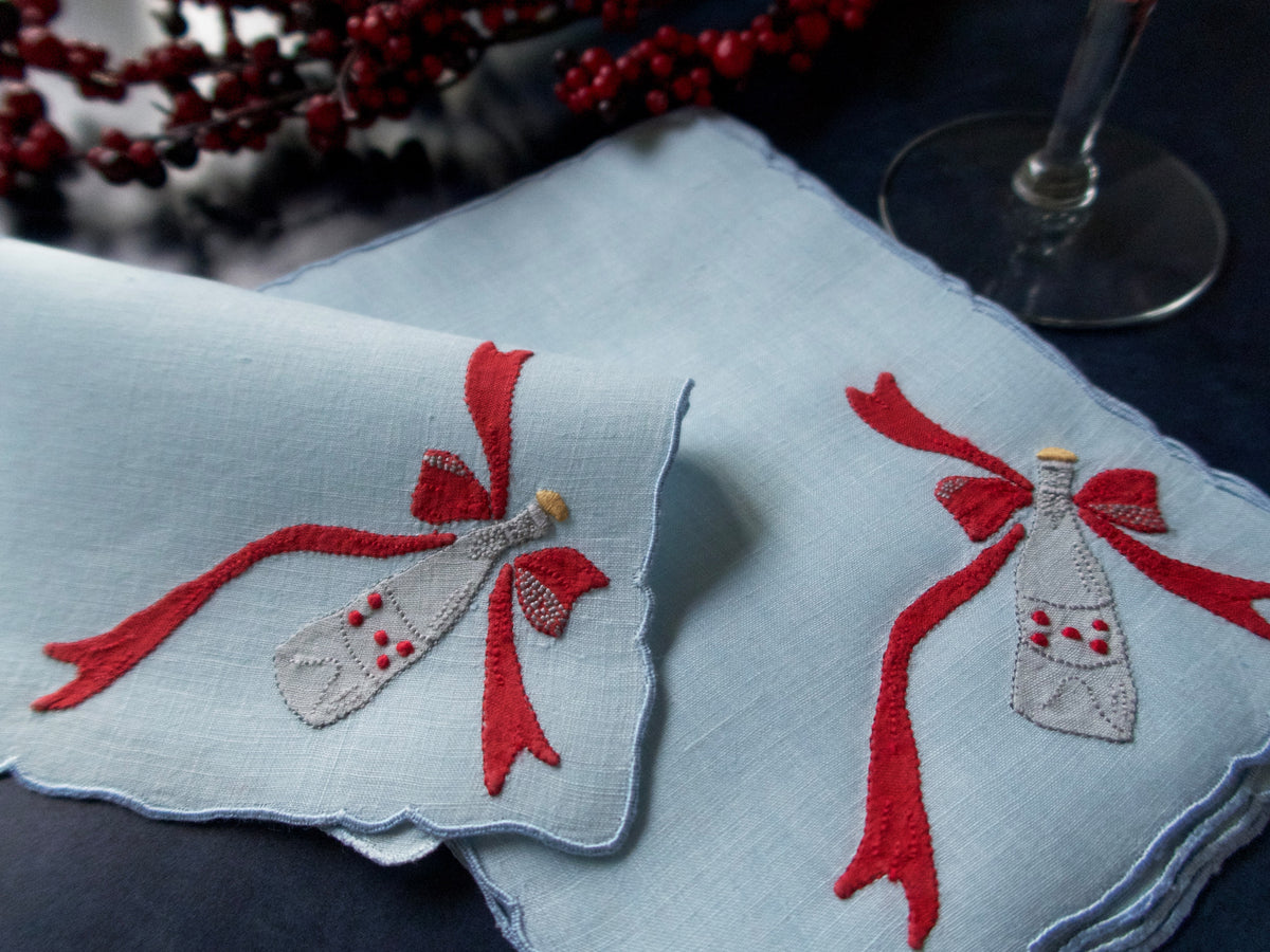 Holiday Bubbly Vintage Madeira Cocktail Napkins, Set of 6