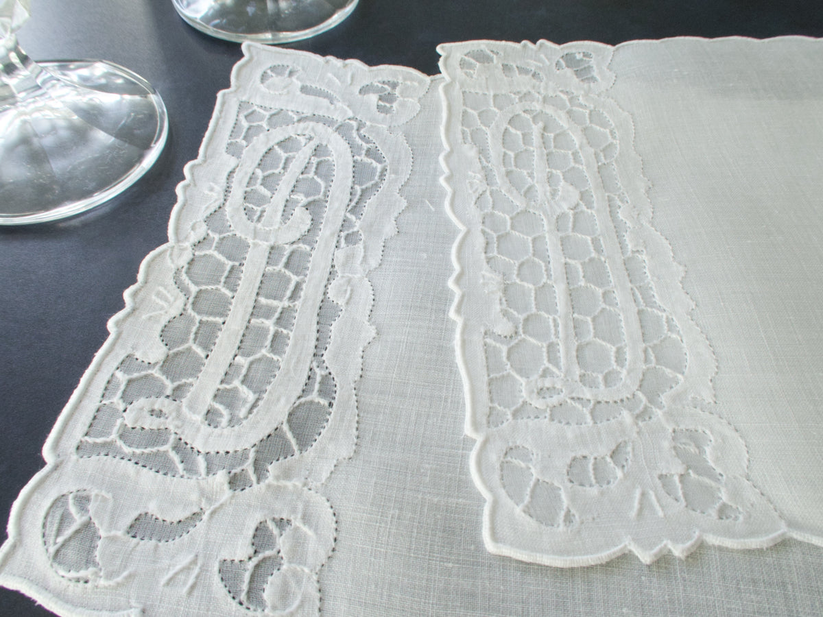 &quot;D&quot; Monogram Vintage Madeira Linen Cocktail Napkins, Set of 6