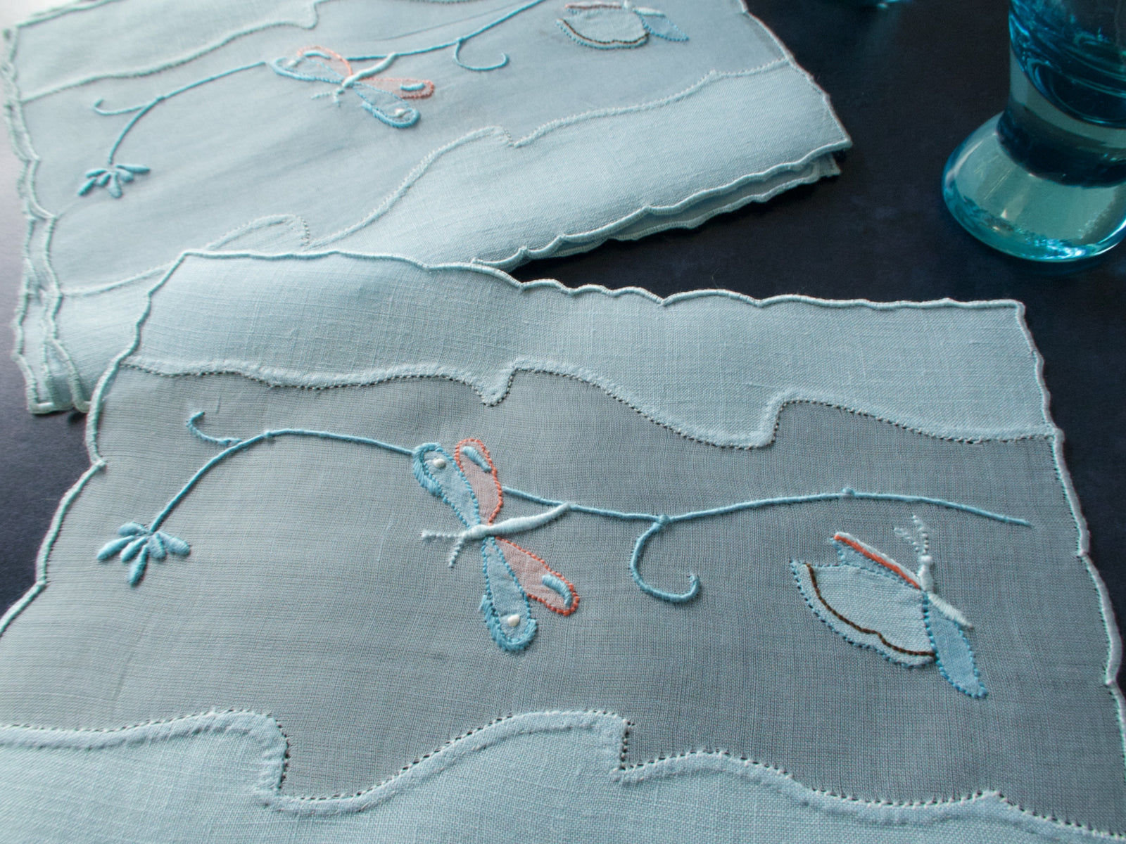 Dragonflies & Butterflies Vintage Madeira Cocktail Napkins, Set of 8