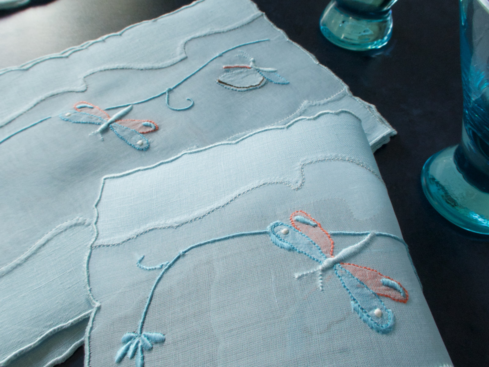 Dragonflies & Butterflies Vintage Madeira Cocktail Napkins, Set of 8