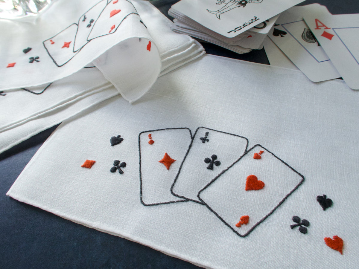 Aces Playing Cards Vintage Linen Cocktail Napkins, Set of 8
