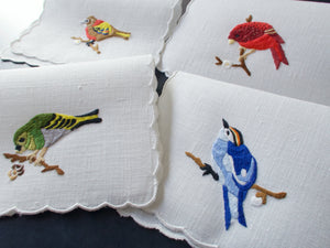 Song Birds Vintage Embroidered Cocktail Napkins, Set of 4