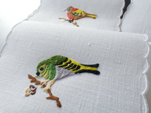 Song Birds Vintage Embroidered Cocktail Napkins, Set of 4