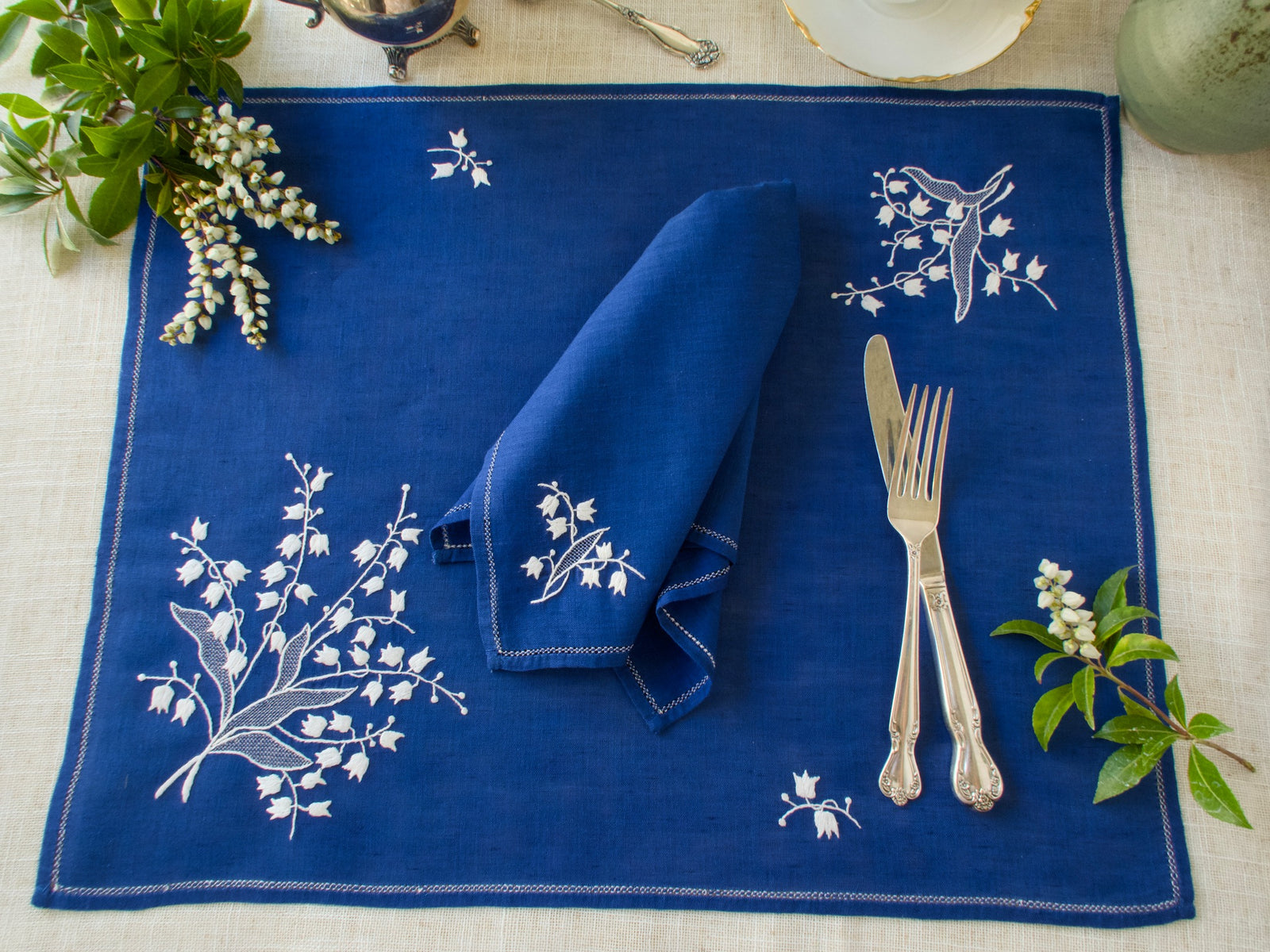 Lily of the Valley Vintage Italian 13pc Placemat Set for 6