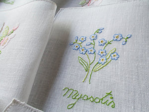 French Flowers Vintage Embroidered Cocktail Napkins - Set of 12