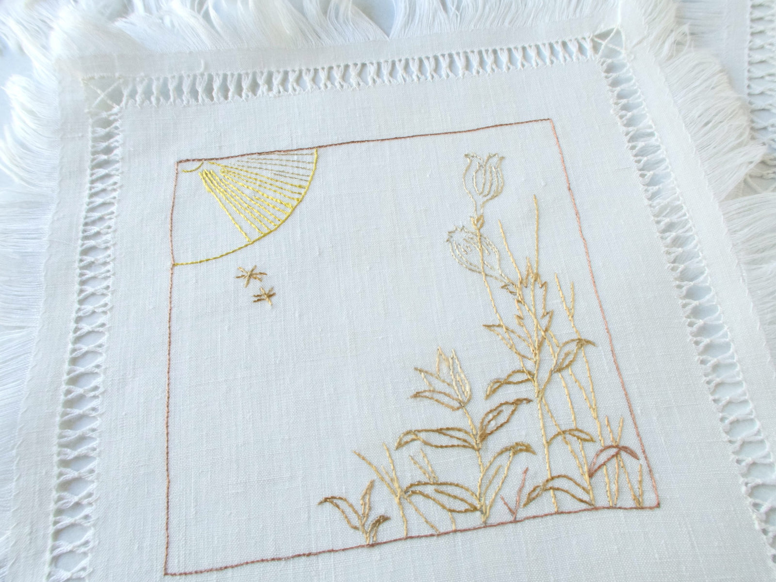 Graceful Silk Society Embroidery Cocktail Napkins, Set of 6