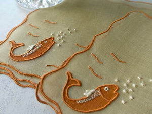 Copper Fish & Bubbly Vintage Madeira Organdy Cocktail Napkins, Set of 6
