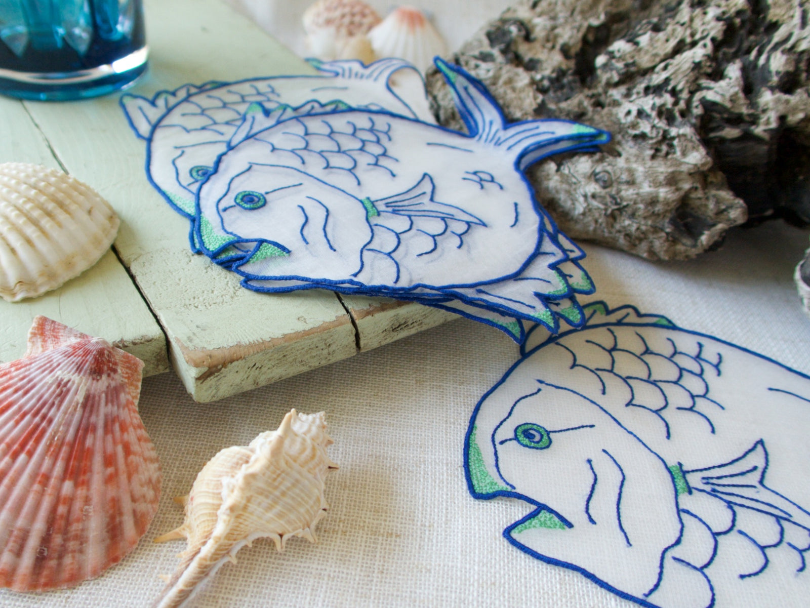 Catch of the Day Madeira Organdy Fish Cocktail Napkins, Set of 6