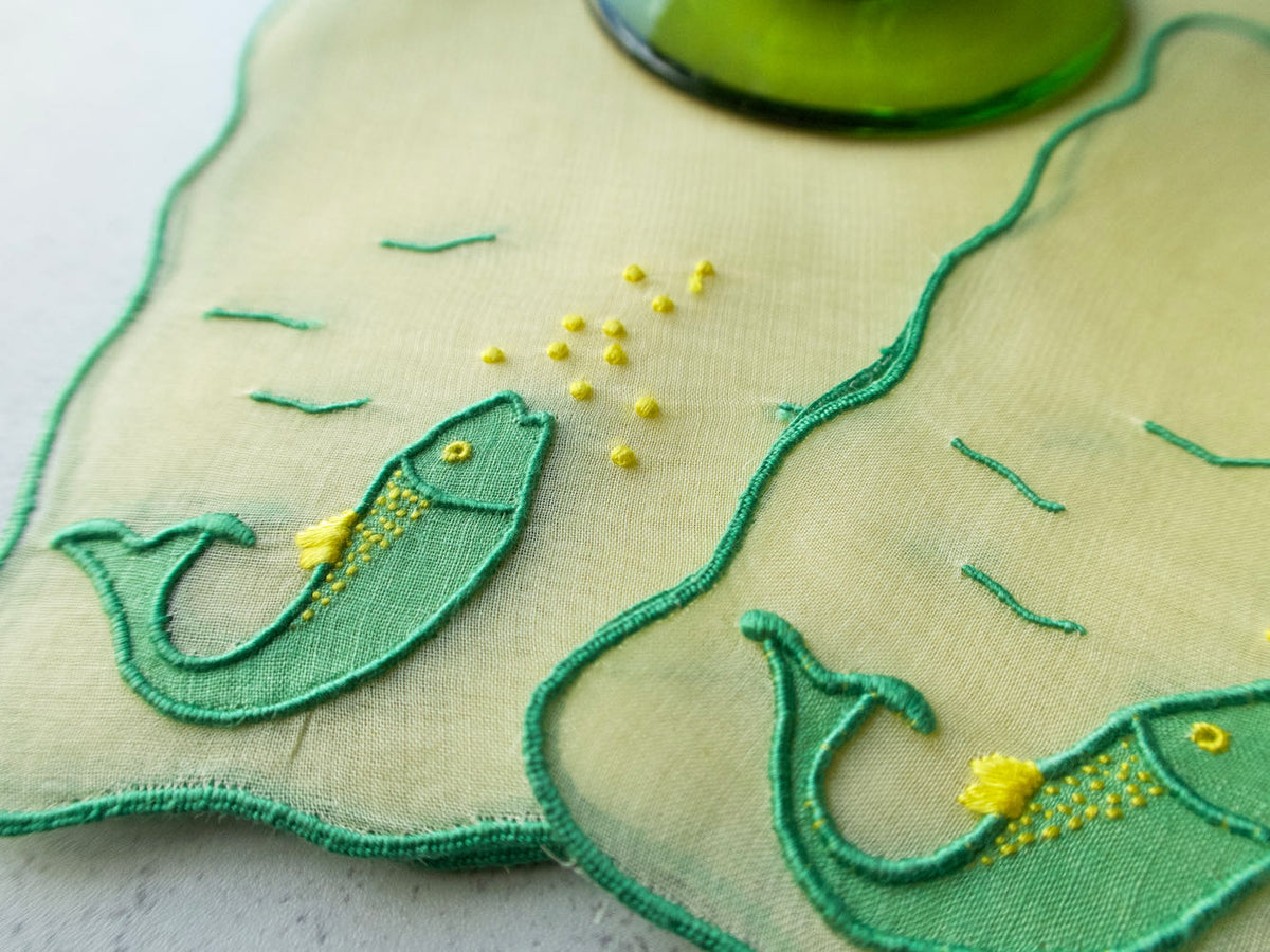 &quot;Fish&quot; in Yellow Marghab Organdy Cocktail Napkins, Set of 6