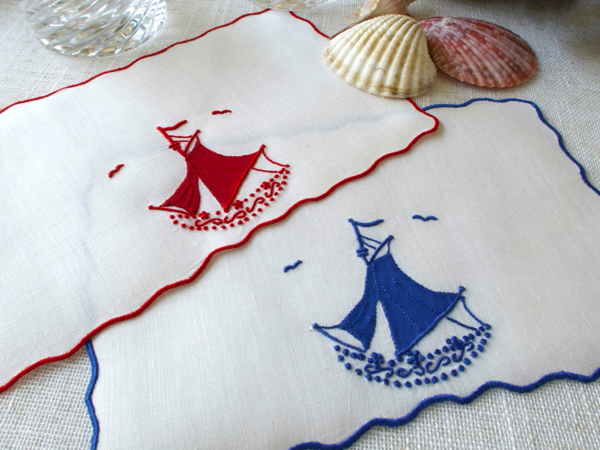 &quot;Dreamboat&quot; Vintage Marghab Linen Cocktail Napkins, Set of 8