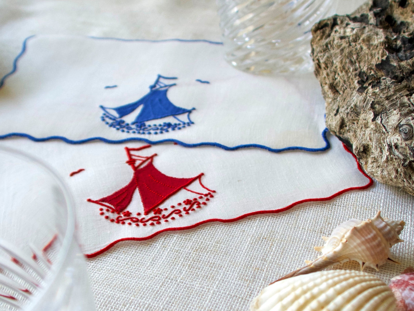 "Dreamboat" Vintage Marghab Linen Cocktail Napkins, Set of 8