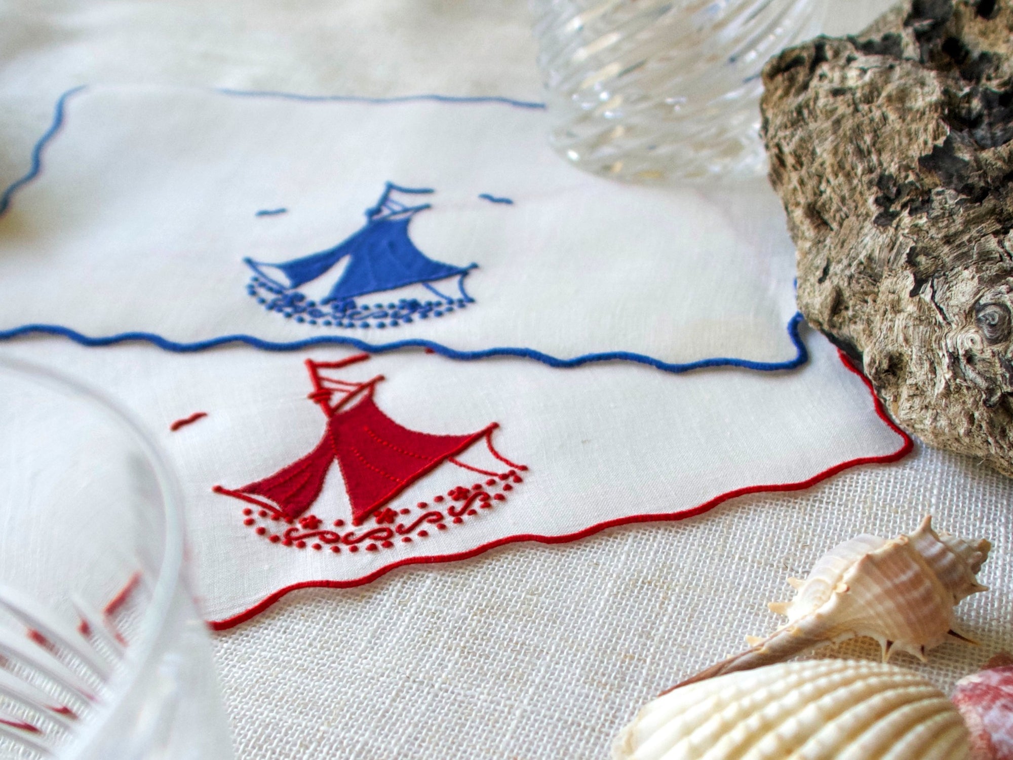 "Dreamboat" Vintage Marghab Linen Cocktail Napkins, Set of 8