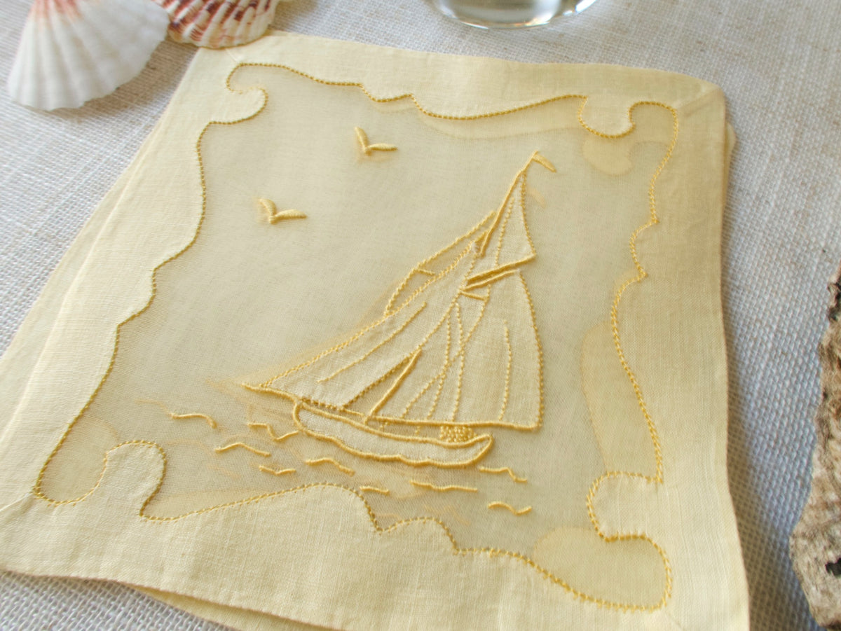 Sailboats in Yellow Vintage Madeira Cocktail Napkins, Set of 6