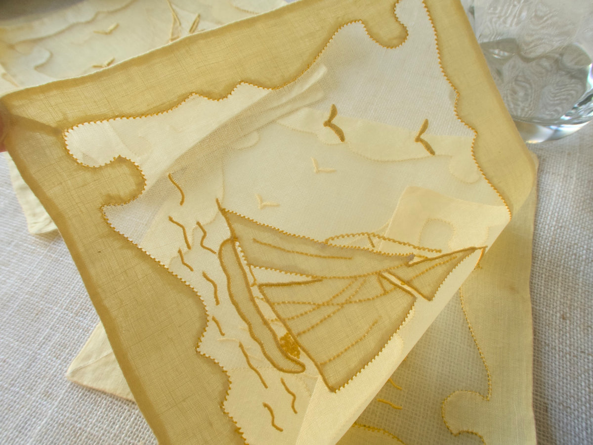 Sailboats in Yellow Vintage Madeira Cocktail Napkins, Set of 6