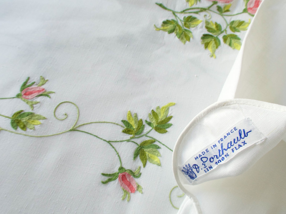 Vintage D Porthault Roses 120&quot; Oval Tablecloth &amp; 12 Napkins